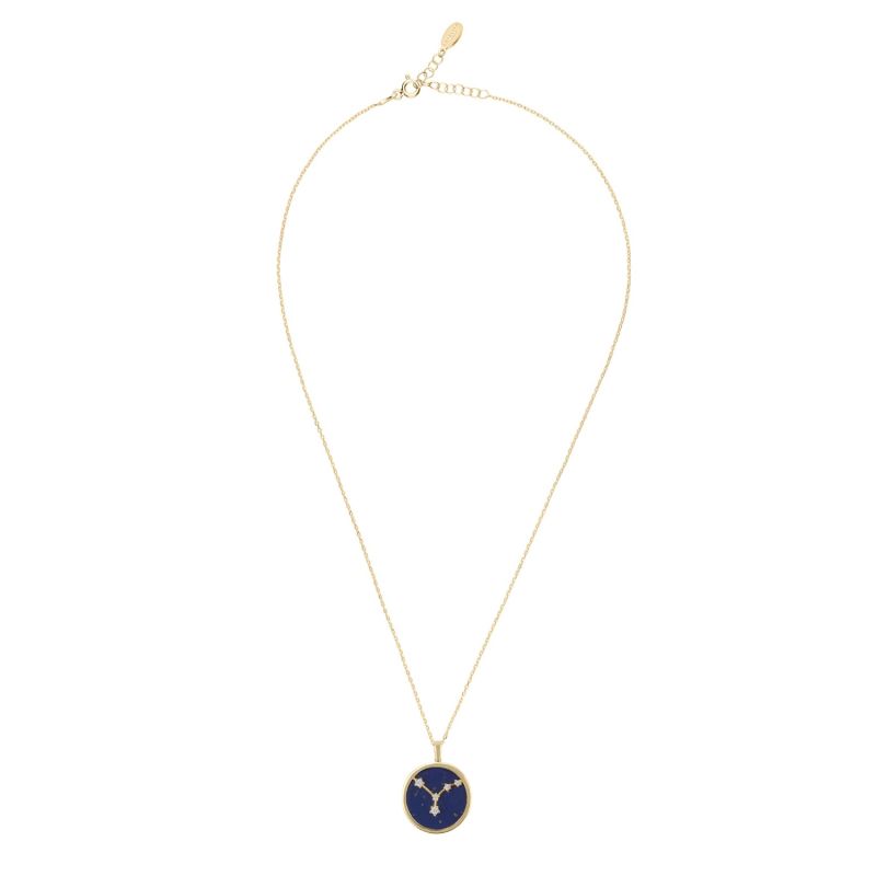 Zodiac Lapis Lazuli Gemstone Star Constellation Pendant Necklace Gold Cancer image