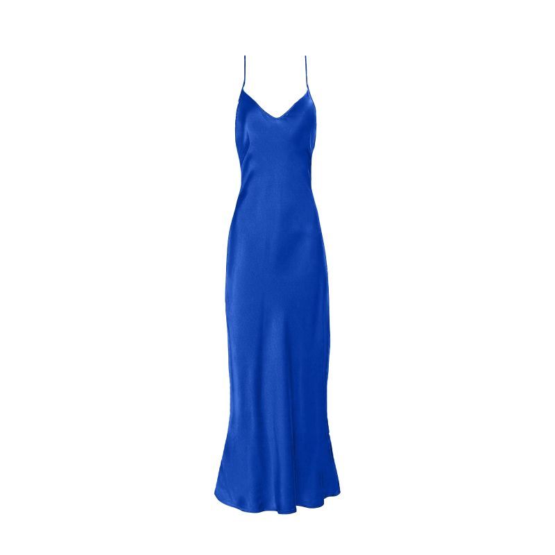 V Silk Slip Dress - Cobalt Blue image