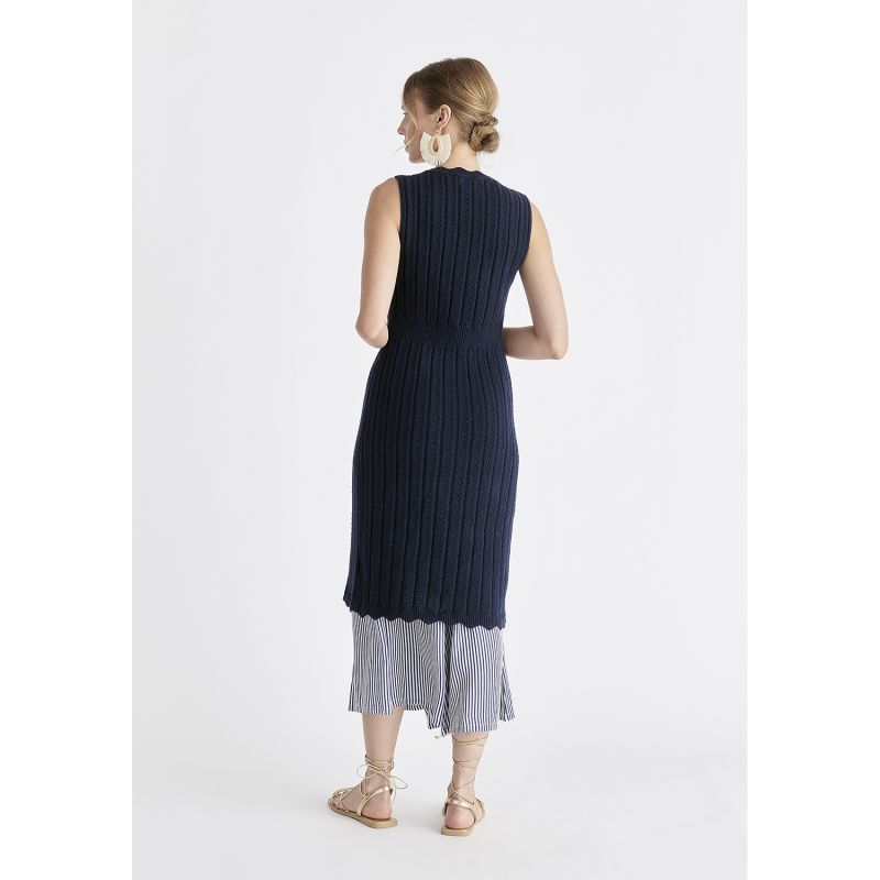 Pointelle Knitted Dress In Navy image