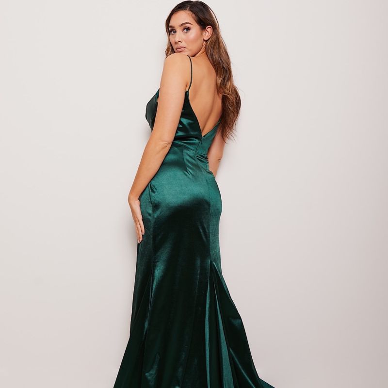 Poppy Emerald Satin Long Evening Gown image