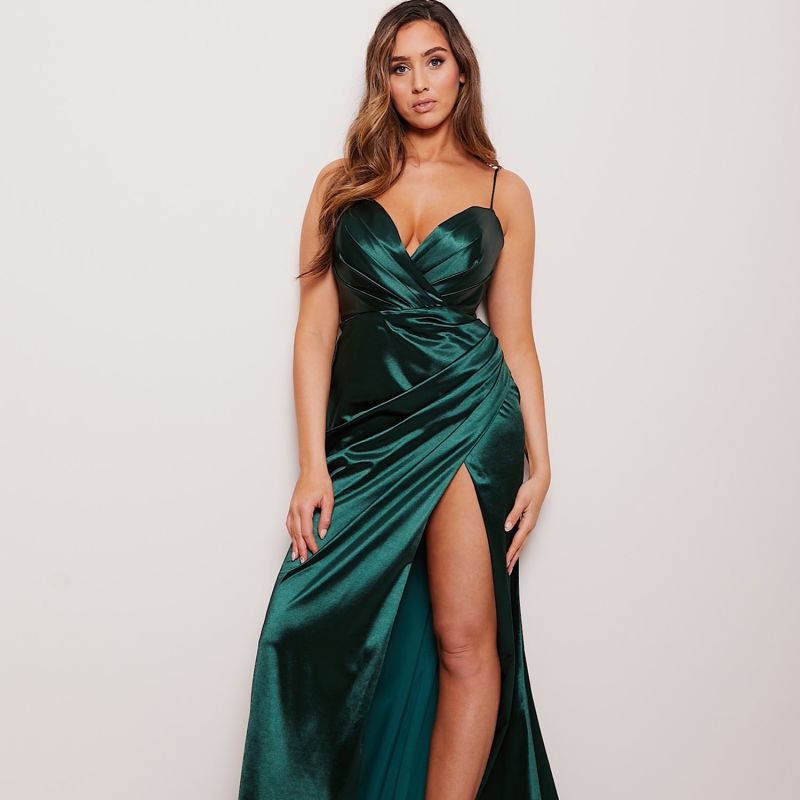 Poppy Emerald Satin Long Evening Gown image