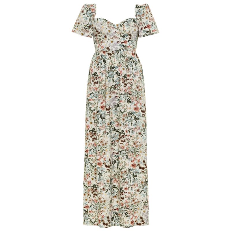 Poppy Maxi Dress With A Sweetheart Neckline & Sculpted Bodice - Vintage White Floral Cotton image