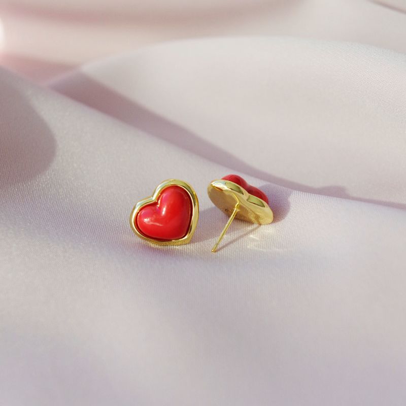 Porcelain Red Heart Stud Earrings image