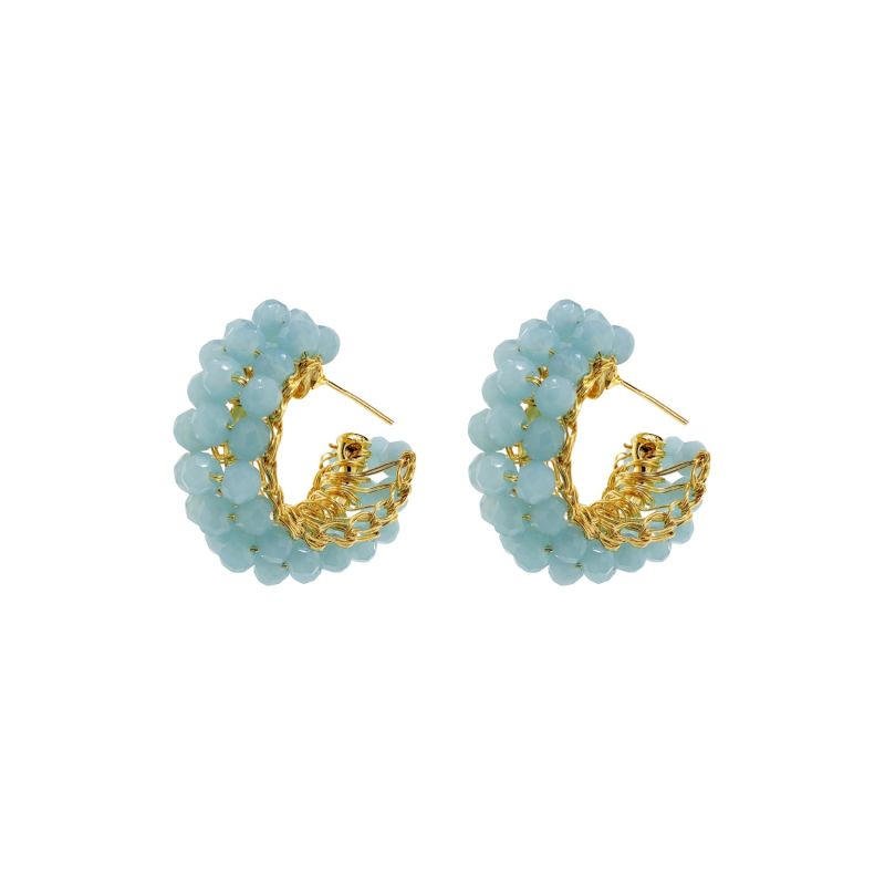 Powder Blue & Gold Dandelions Hoops Handmade Earrings image