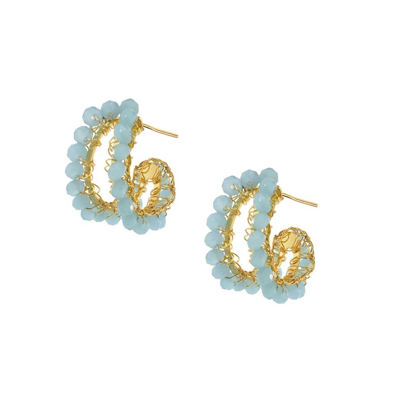 Powder Bluer & Gold Nina Handmade Crochet Hoops image