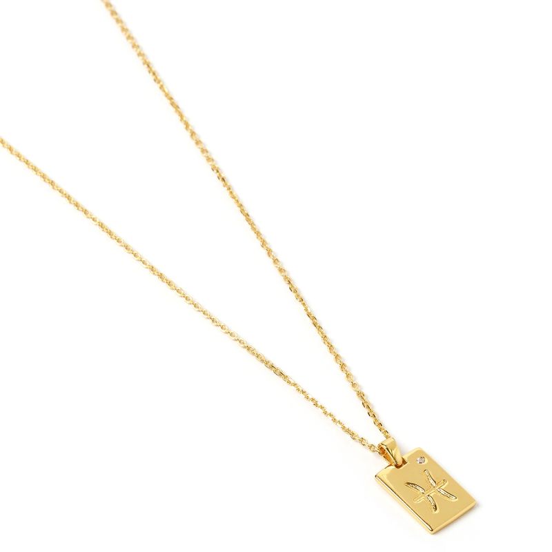 Pisces Zodiac Gold Tag Necklace image