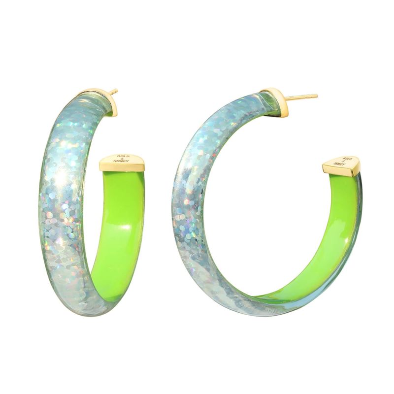 Rainbow Glitter Lucite Hoops - Green image