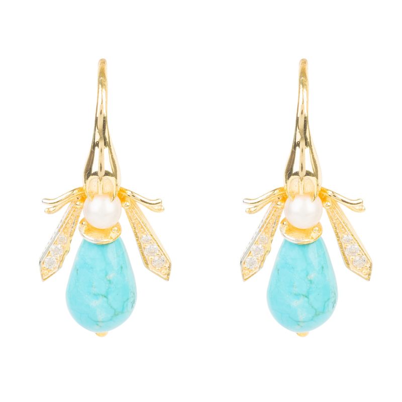 Turquoise Honey Bee Earrings Gold image