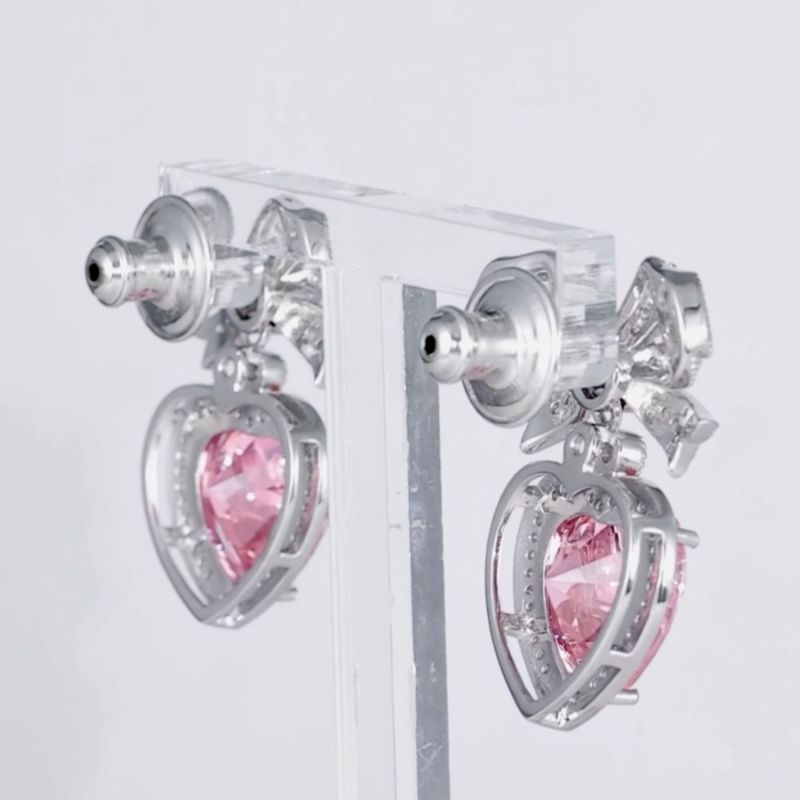 Princess Bow & Crystal Heart Silver Earrings image