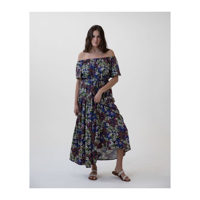Printed Puff Sleeve Belted Maxi Dress image