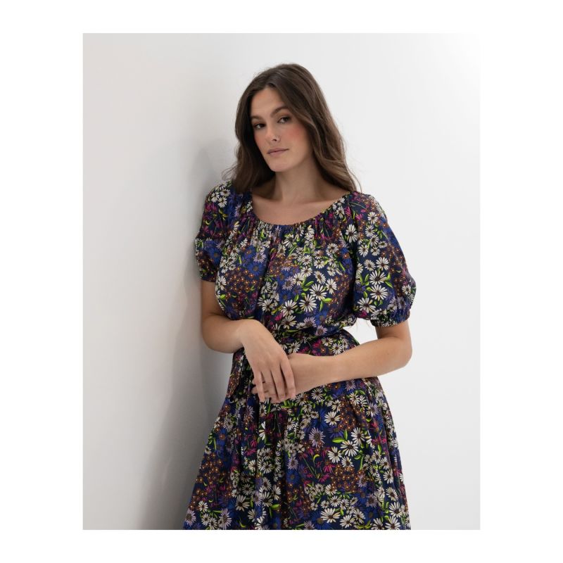 Printed Puff Sleeve Belted Maxi Dress image