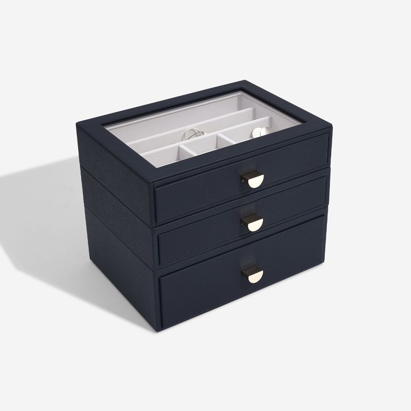 Navy Pebble Classic Jewellery Box With Drawers image