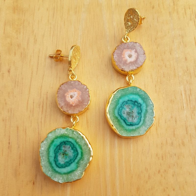 Coral Green Gemstone 'So Solar' Gold Earrings image