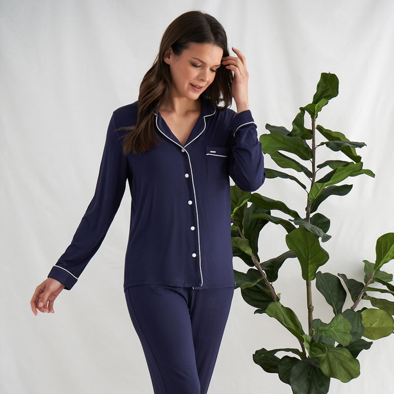 Bamboo Long Sleeved Trouser Pyjama Set In Midnight image