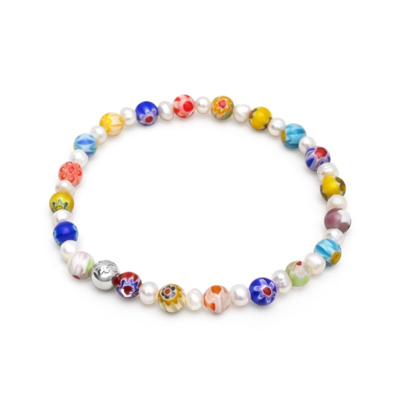 Men's Pearl Wristband with Hand-Painted Glass Beads