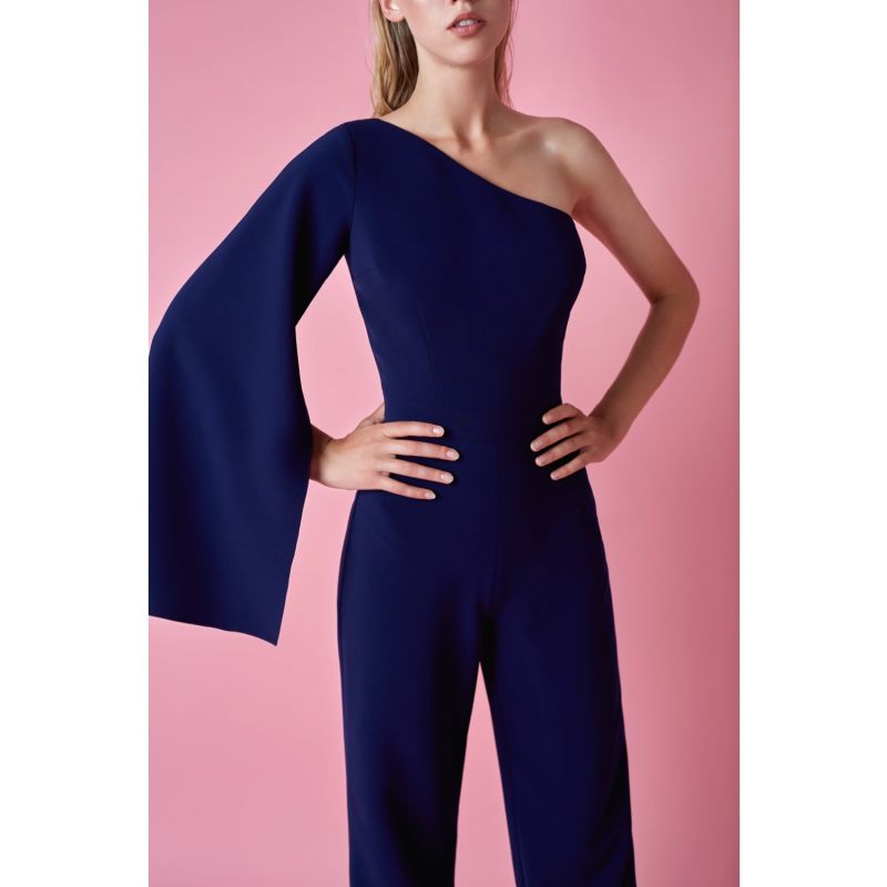 Amona Royal Blue One Sleeve Asymmetric Neckline Jumpsuit image