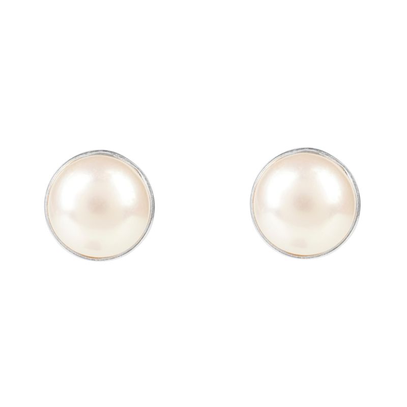 Medium Circle Stud Silver Pearl image