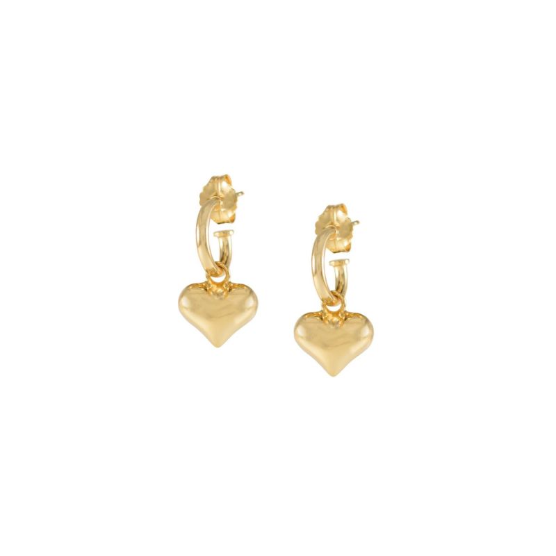 Puffy Heart Dangle Hoop Earrings Gold Over Sterling Silver