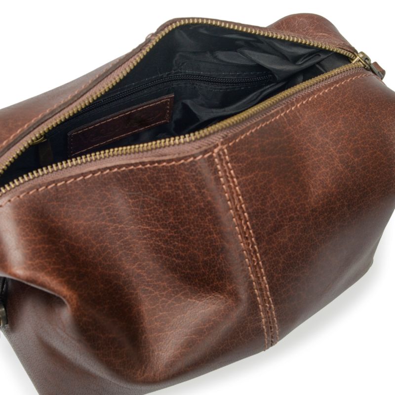 Classic Dark Brown Leather Wash Bag image