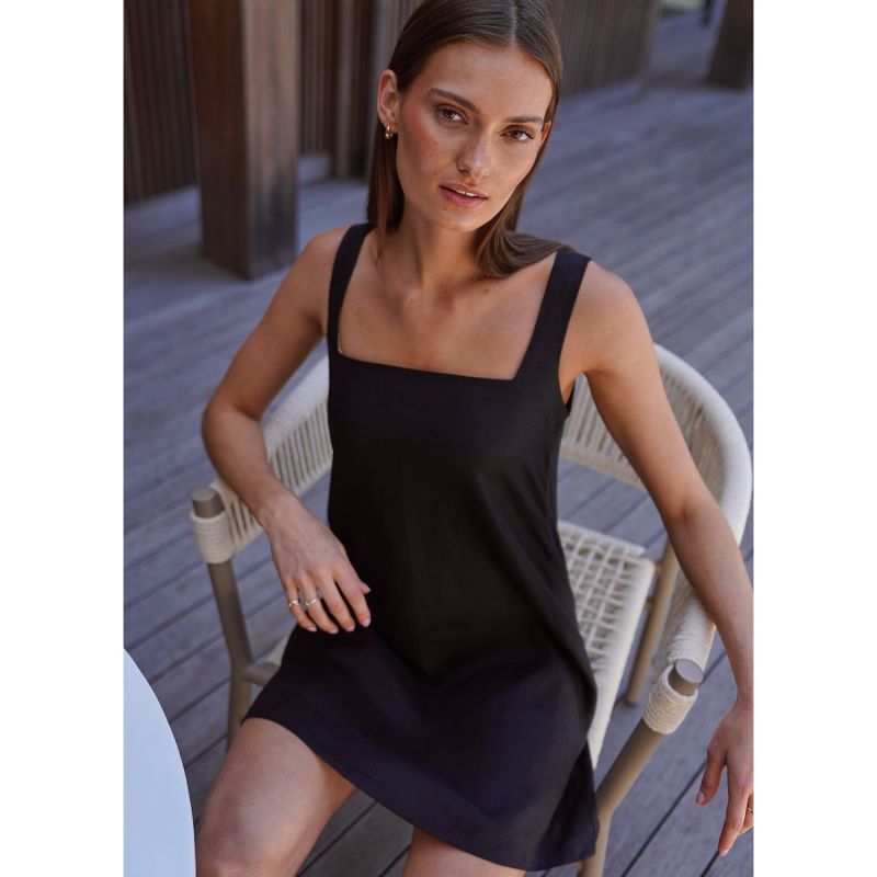 Pure Linen Paxi Dress In Black image
