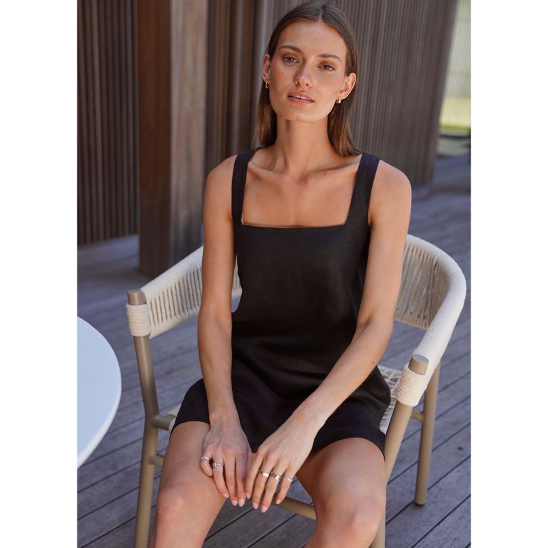 Pure Linen Paxi Dress In Black image