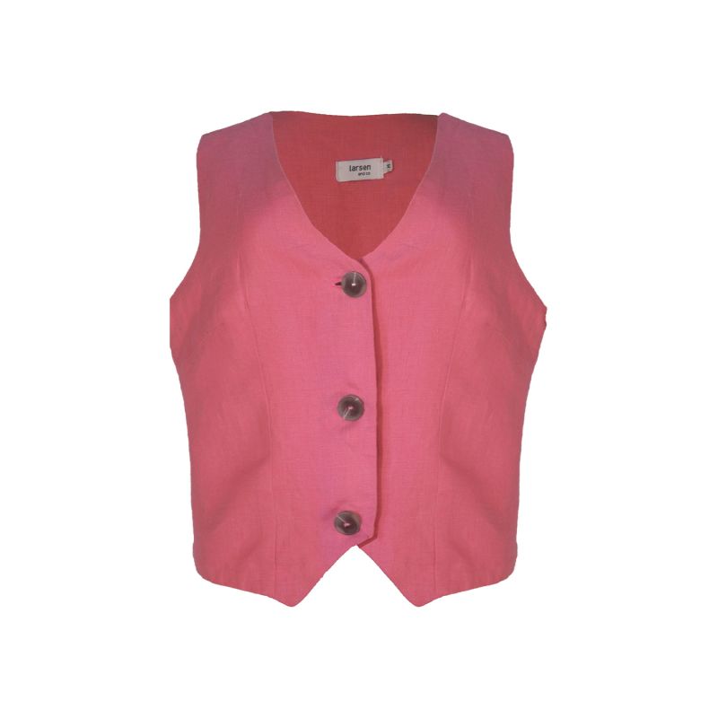 Pure Linen Valencia Waistcoat In Peony Pink image