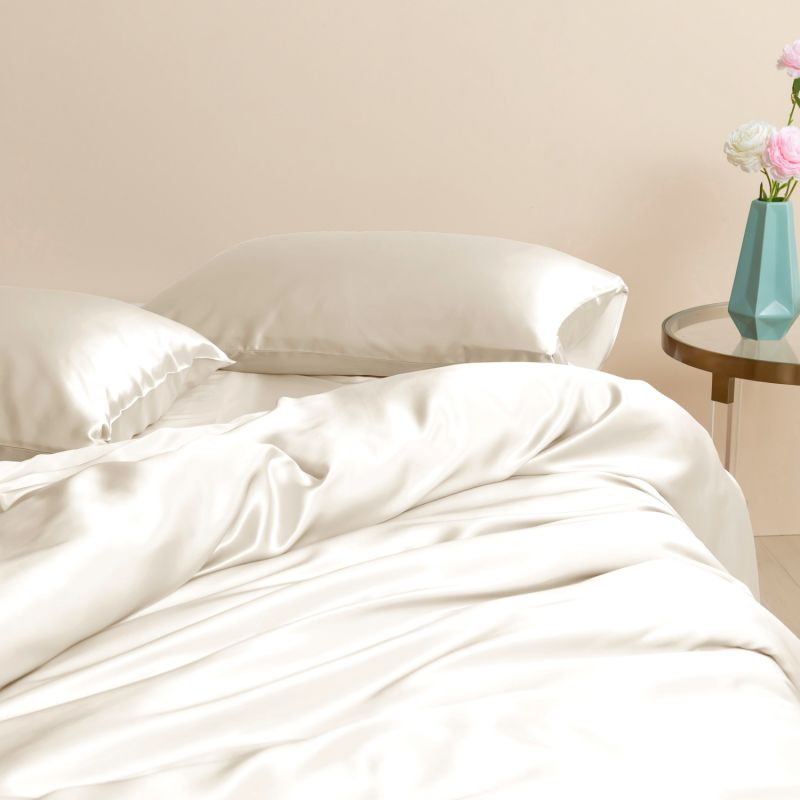 Pure Mulberry Silk Duvet Cover Queen Size Ivory Soft Strokes