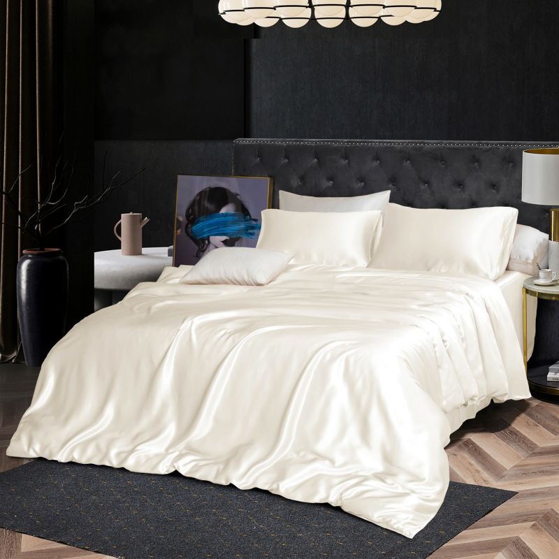 Pure Mulberry Silk Duvet Cover Queen Size Ivory Soft Strokes