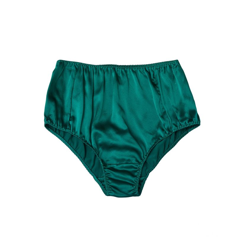 Pure Mulberry Silk French Cut Panties High Waist In Emerald Green