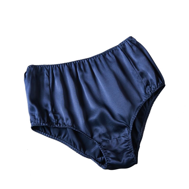 Pure Mulberry Silk French Cut Panties High Waist In Navy Soft