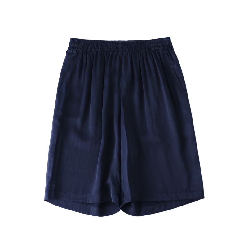 Pure Mulberry Silk Men Shorts - Mid Waist Deep Navy Sueded Silk Charmeuse image