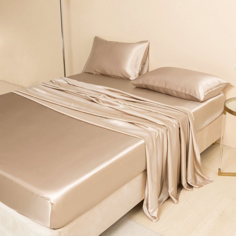 Pure Mulberry Silk Seamless Fitted Sheet - King - Beige image