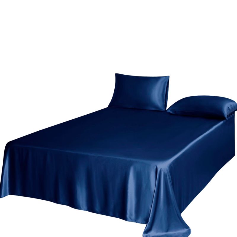 Pure Mulberry Silk Seamless Flat Sheet - Double - Navy image