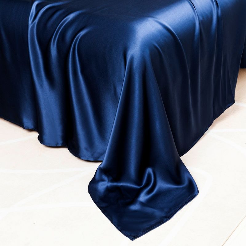 Pure Mulberry Silk Seamless Flat Sheet - Double - Navy image