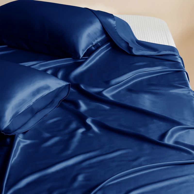 Pure Mulberry Silk Seamless Flat Sheet - Double - Navy image