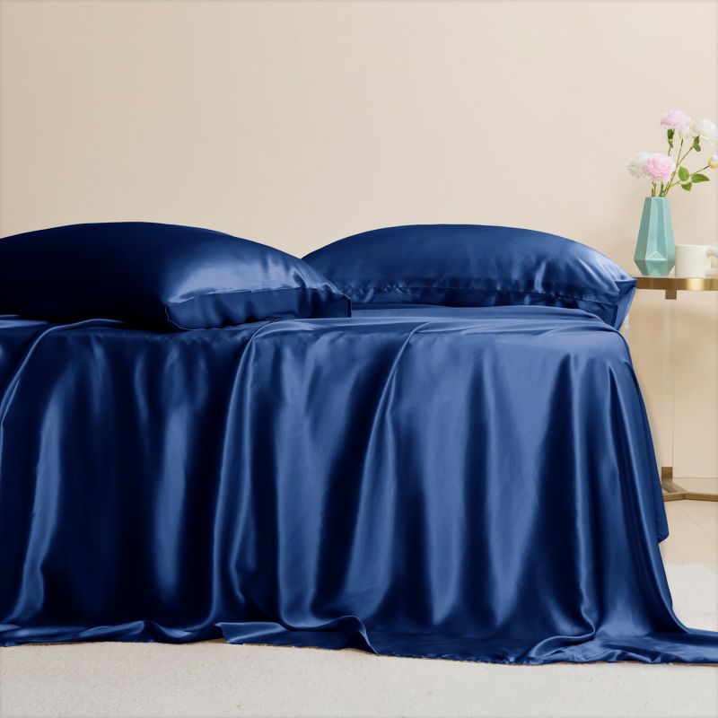 Pure Mulberry Silk Seamless Flat Sheet - Double - Navy image