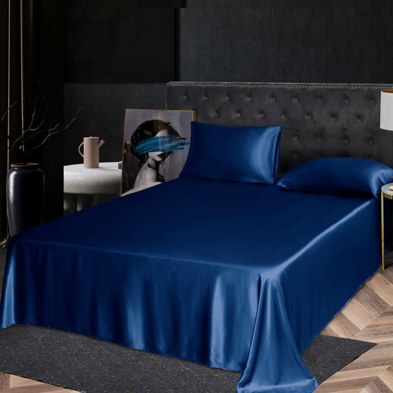 Pure Mulberry Silk Seamless Flat Sheet - Double - Navy image