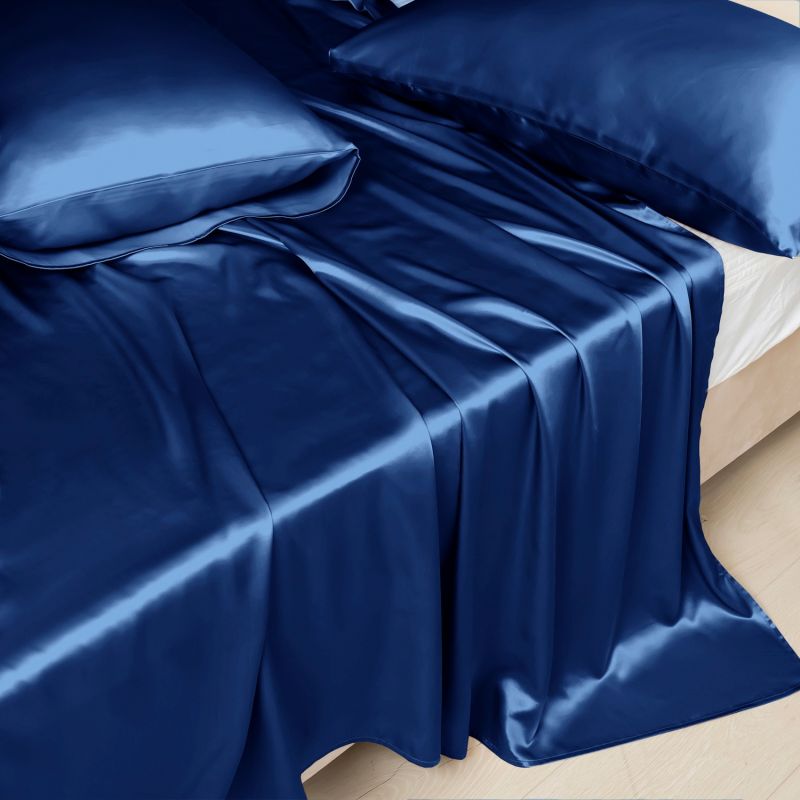 Pure Mulberry Silk Seamless Flat Sheet - Double - Navy image