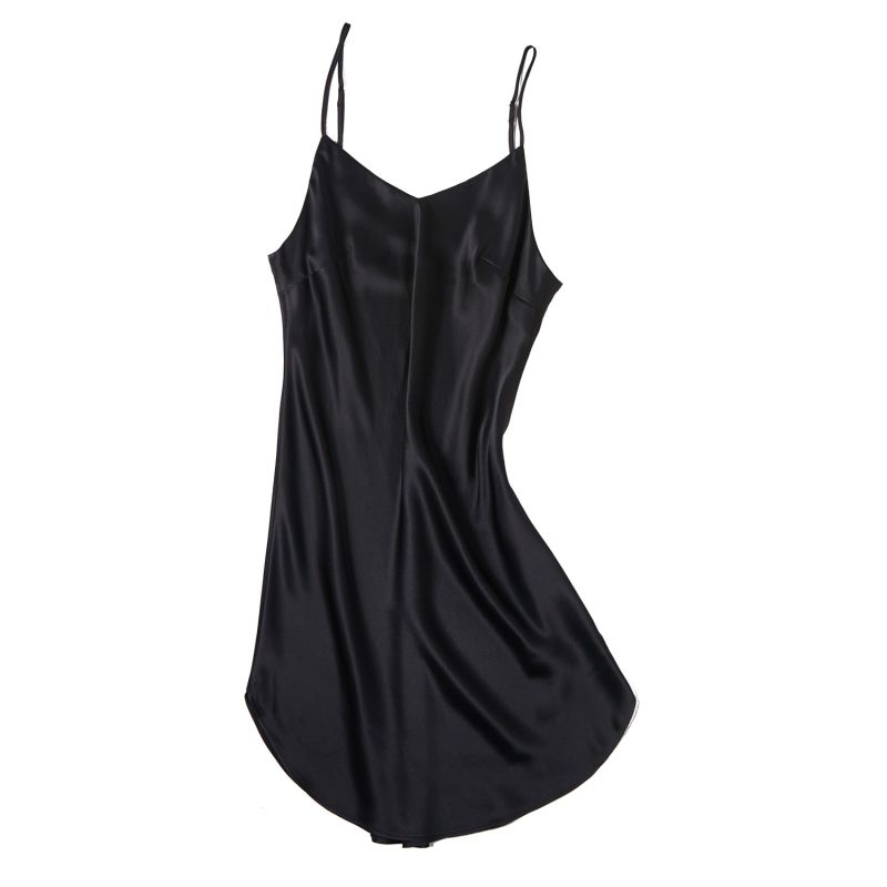 River Nymph | Black Pure Silk Slip Dress | Knee Length with Adjustable  Straps | 22 Momme | Float Collection