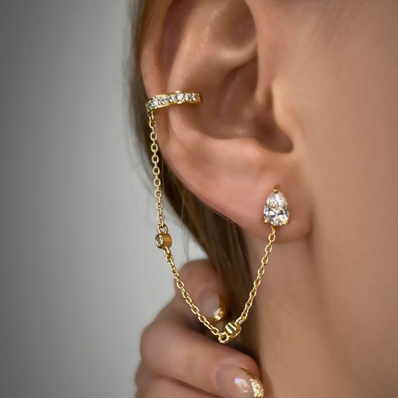 Pure Stud & Earcuff Set With Man Made White Diamonds In Sterling Silver
