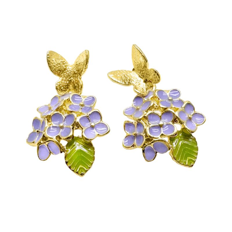 Purple Flower With Butterfly Stud Earrings image
