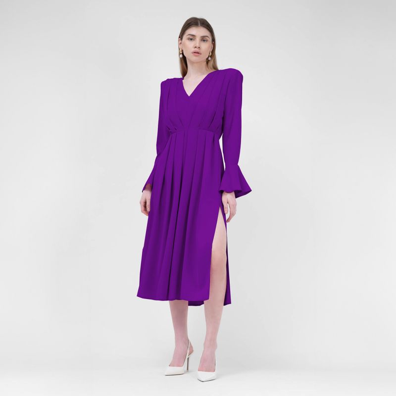 Purple Midi Dress With Pleats And Proeminent Shoulders image