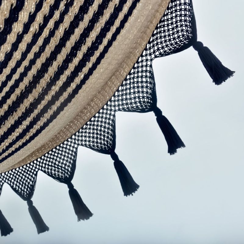 Colonial Navy Blue Cotton Hammock With Tassels - Teak Wooden Bar image