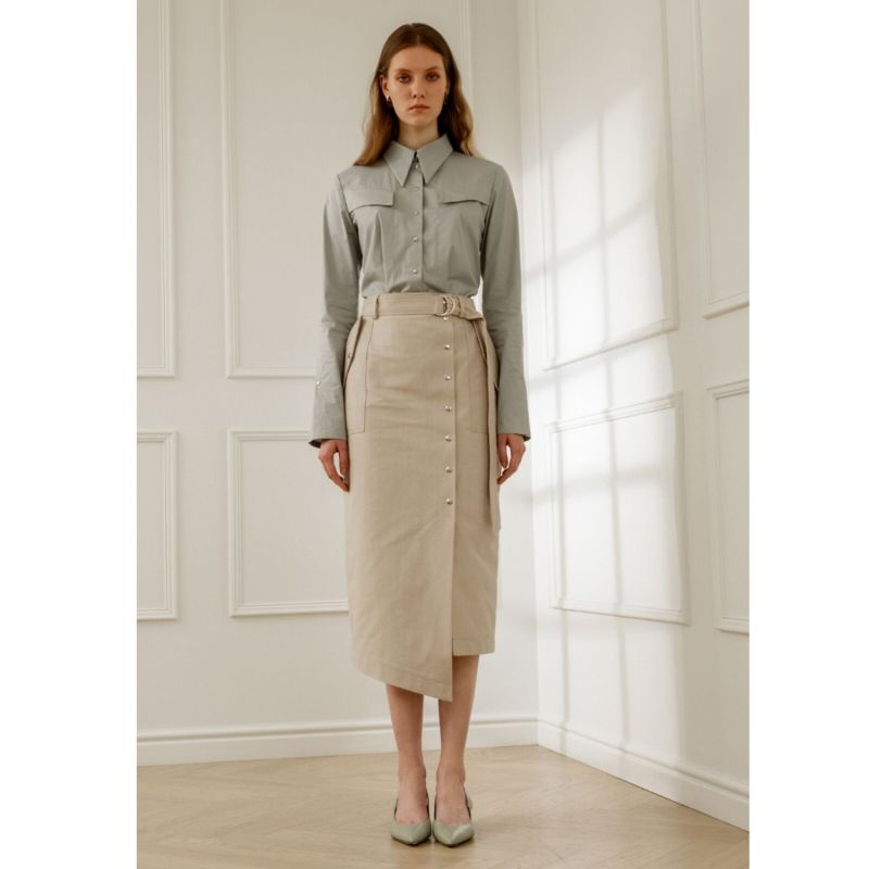 Sue Belted Pencil Skirt In Almond Milk image