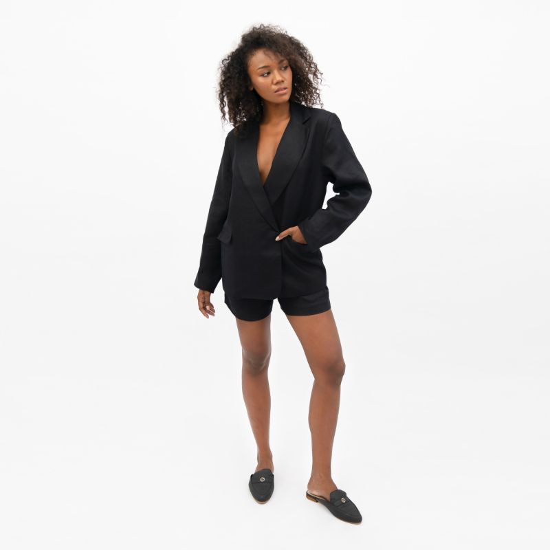 Havana Oversized Linen Blazer In Licorice Black image