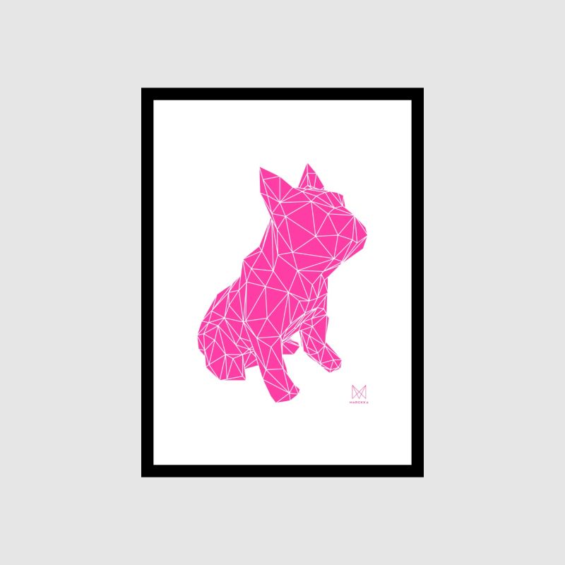 French Bulldog Geometric Print - Frank Pink On White image