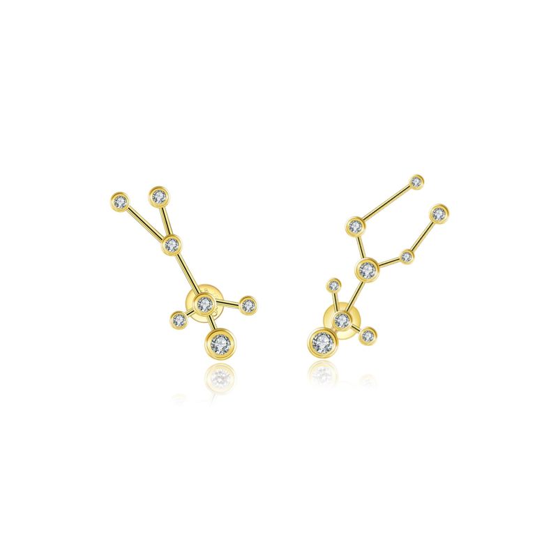 Gemini Zodiac Constellation Earing 18K Yellow Gold & Diamond image