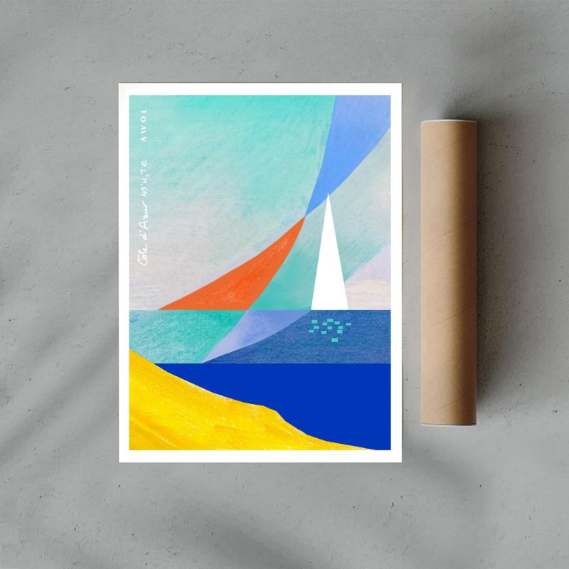 Sailboat On Abstract Sea: French Riviera Poster Print image