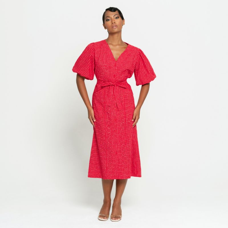 Meghan Gingham Hemp Midi Dress, In Scarlet Red image