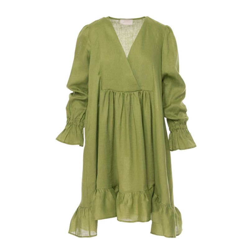 Paris Linen Midi Tunic Dress In Green image